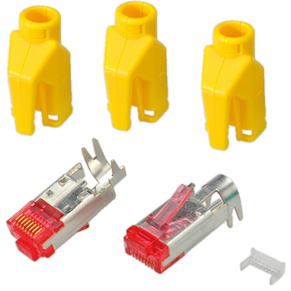 TM21 Stecker, geschirmt, Tülle gelb, 50 Stück 