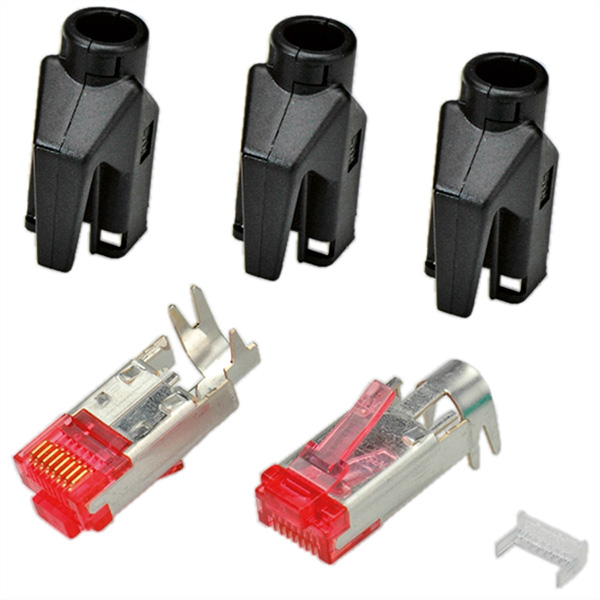 TM21 Stecker, geschirmt, Tülle schwarz, 50 Stück 