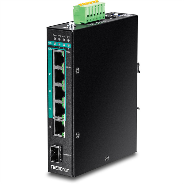 6-Port industrieller Gigabit PoE+ Switch, Layer 2, DIN-Rail 