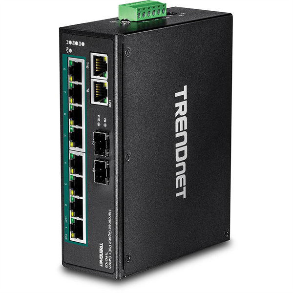 TI-PG102 Industrial Gigabit PoE+ Switch, 10 Ports, DIN-Hutschiene 