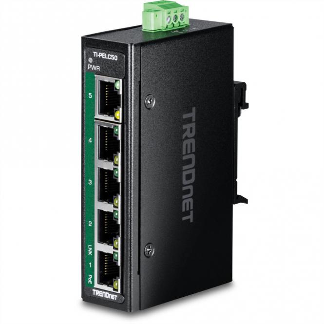 TI-PELC50 5-Port Ethernet PoE+ Industrial DIN-Rail Mini Switch 