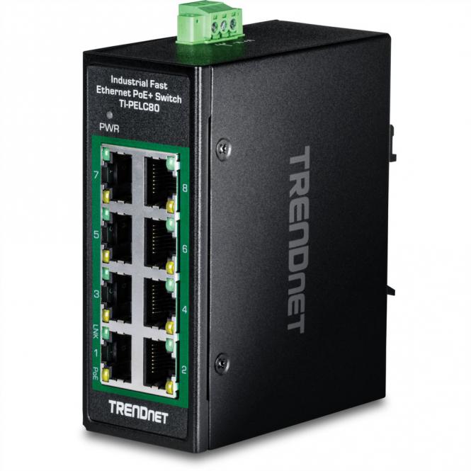 TI-PELC80 8-Port Ethernet PoE+ Industrial DIN-Rail Mini Switch 
