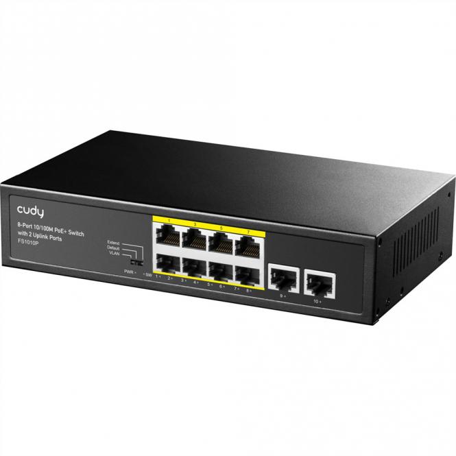FS1010P 8-Port 10/100M PoE+ Switch 2 Uplink Ports 120W 