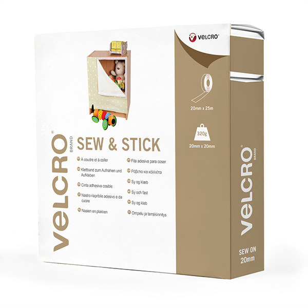 Klettband zum Aufnähen und Aufkleben, 20mm x 25m, weiß 