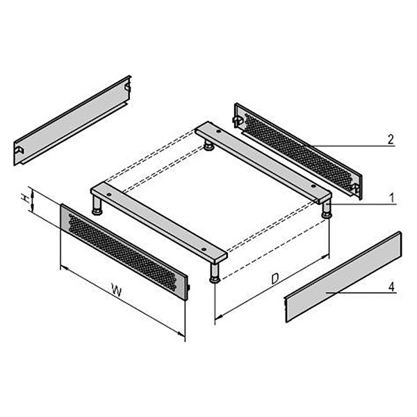 Sockel belüftet, 600mm breit, RAL 7021 