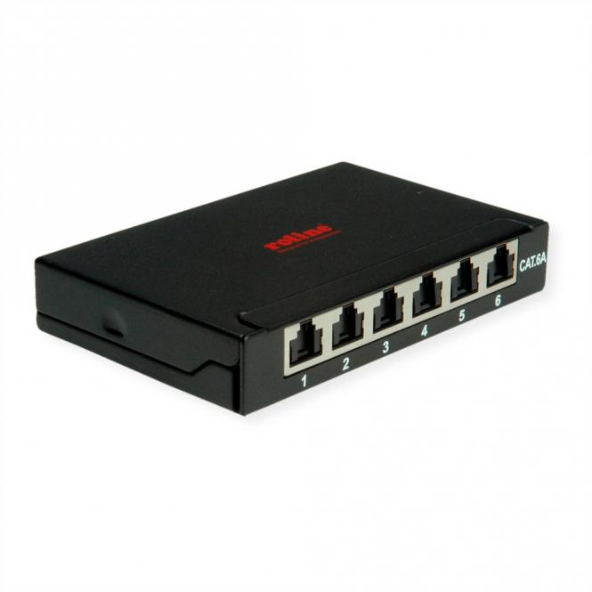 Mini-Patchpanel, Kat.6A (Class EA), 6x RJ45, 0,5HE, geschirmt, schwarz 
