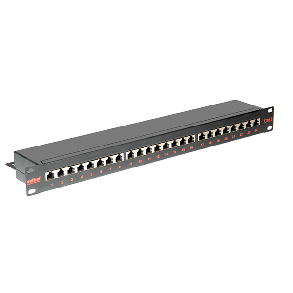 19-Zoll-Patchpanel, Kat. 6/Class E, 24 Ports schwarz
