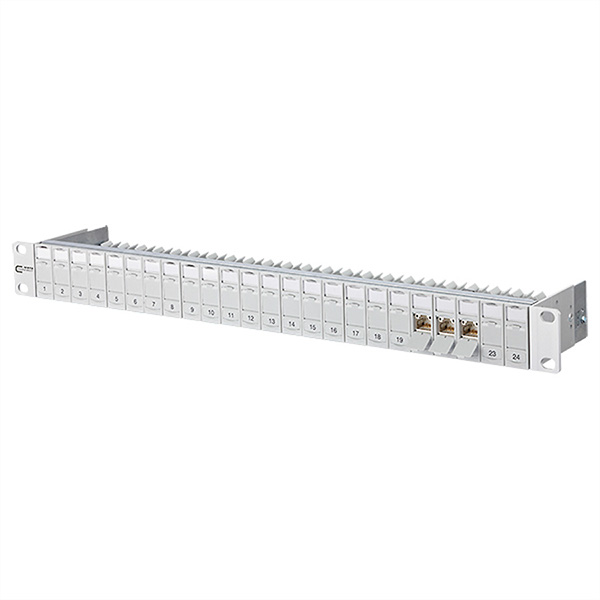 19-Zoll-Panel, 1HE, bestückt mit 24x C6A Modulen, Kat. 6A 