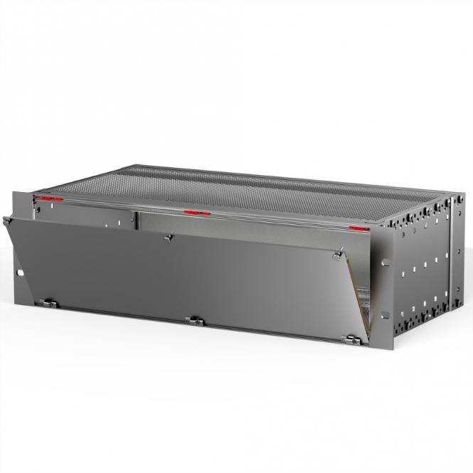 Kit de face avant, blindée, avec charnières en bas, 4 U, 42 HP, 2,5mm, alu, face avant anodisée, face arrière conductrice 