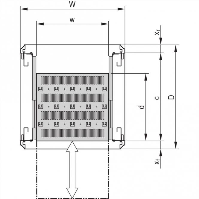 19-Zoll-Fachboden, ausziehbar, 2HE, 553B 400T 
