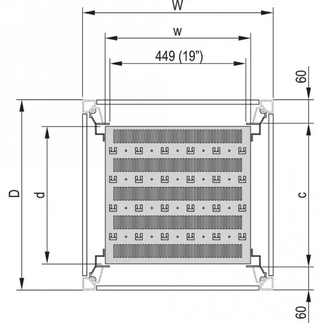 19-Zoll-Fachboden, stationär, 75kg, 600B 800T, RAL 7021 
