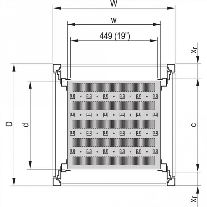 19-Zoll-Fachboden, stationär, 75kg, 600B 500T, RAL 7021 