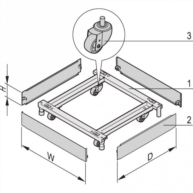 Sockel, fahrbar, 600, 800, RAL 7021 