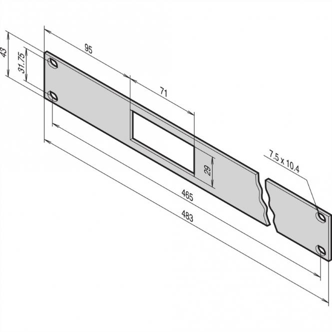 19-pouces Face avant pour thermostat avec affichage digital, 1 U, 2,5mm, Al, anodisé 