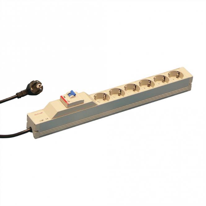 Bâti de prises, 2P+T ALLEMAND, 6 prises, 19-pouces, avec protection contre les courants de défaut 