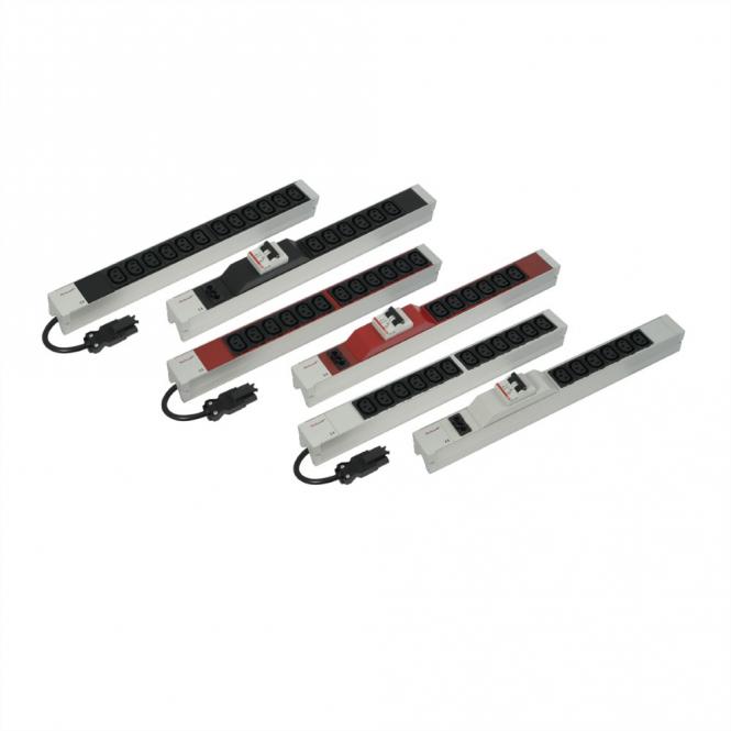 Bâti de prises, IEC C13, avec entrée Wieland®, C13, 12 prises, 19-pouces, blanc 