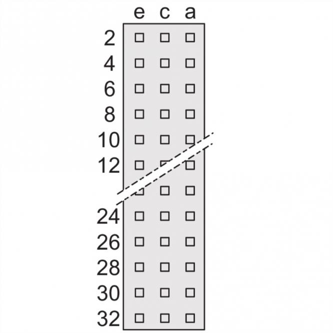 Connecteur de type E, EN 60603, DIN 41612, mâle, 48 contacts, broches à souder, 2.9mm 