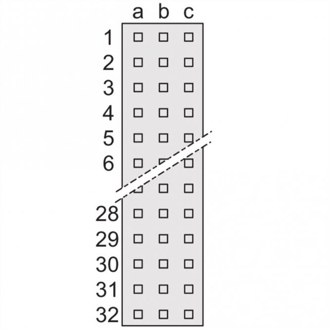Connecteur Type R, EN 60603, DIN 41612, Femelle, 64 contacts, broches à souder, 3mm 