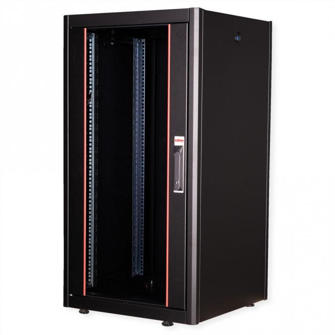 19-Zoll Netzwerkschrank Basic 22 HE, 600x600 BxT Glastür schwarz 