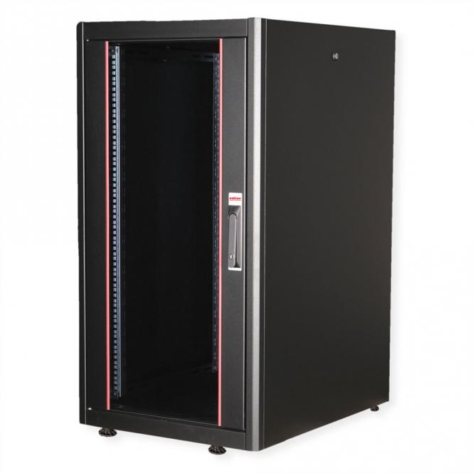 19-Zoll Netzwerkschrank Basic 22 HE, 600x800 BxT Glastür schwarz 