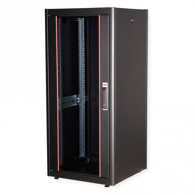 19-Zoll Netzwerkschrank Basic 26 HE, 600x600 BxT Glastür schwarz 