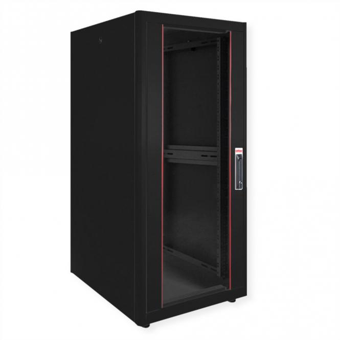 19-Zoll Netzwerkschrank Basic 26 HE, 600x800 BxT Glastür schwarz 