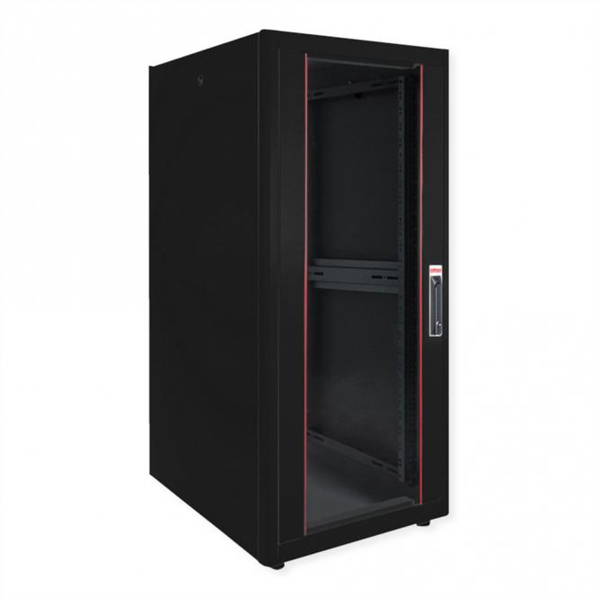 19-Zoll Netzwerkschrank Basic 32 HE, 600x600 BxT Glastür schwarz 