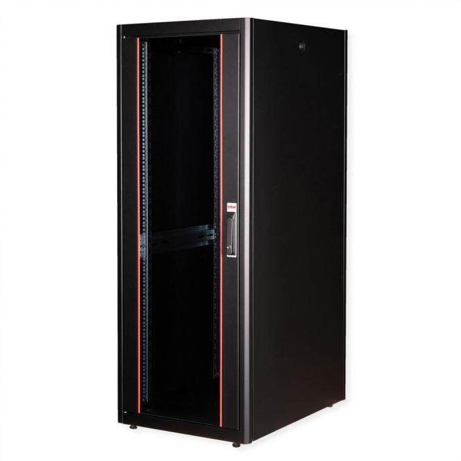 19-Zoll Netzwerkschrank Basic 32 HE, 600x800 BxT Glastür schwarz 