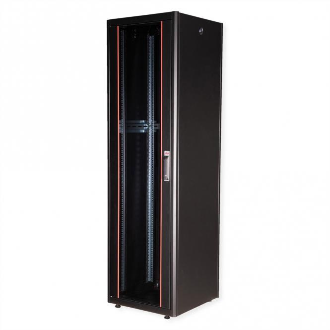 19-Zoll Netzwerkschrank Basic 42 HE, 600x600 BxT Glastür schwarz 