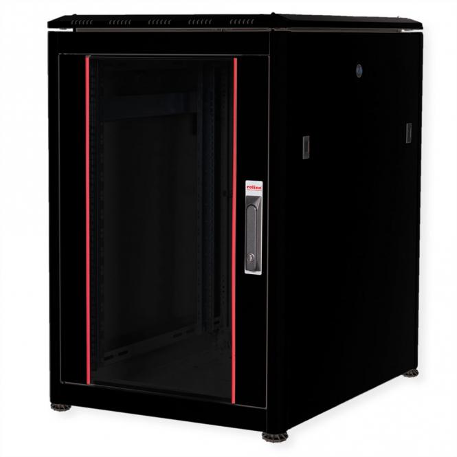 19-Zoll Netzwerkschrank Pro 16 HE, 600x800 BxT Glastür schwarz 